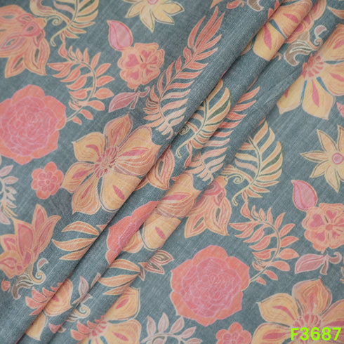 Floral Print Linen Cotton Fabric-F3687